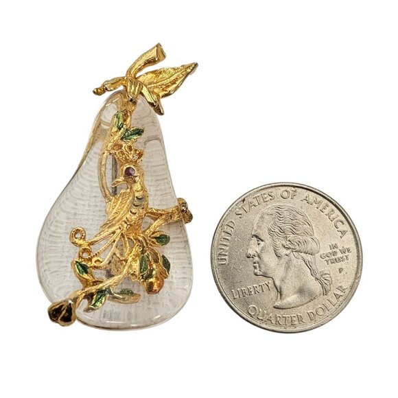 Tancer II Jelly Clear Lucite Pear Partridge Bird Leaf Brooch Pin Signed - Picture 8 of 9